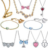 Heart Bow Pendent Necklace Silver Golden Diamond Gem Adjustable Chain Bracelet Rings Earrings Jewelry Set Gift - Image 1