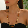 Maillard retro temperament hollow ring wooden long beaded necklace earrings set sweater chain collarbone chain - Image 1