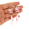 Chinese Style Fox Mask Folding Fan Asymmetrical Long Tassel Earrings For Women Girls Cherry Blossom Earring Christmas Jewelry - Image 1