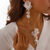 Ingemark Creative Punk Torques Chain Necklace Women Wed Bridal Elegant White Flower Hanging Drop Earrings Wed Bridal Jewelry Set - Image 2