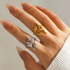 Stainless Steel Y2K Celestial Star Open Rings for Women Men Unique Design Gold Silver Color Adjustable Ring Jewelry - Image 3