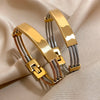 Greatera Stainless Steel Bent Wire Bracelet Three-colour Creative Design Bangle For Women Men Triple Wire Braided Twine Bracelet - Image 1