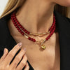 Salircon Red Acrylic Beaded Chain Love Heart Pendant Necklace Women Doublelayer OT Clavicle Chain Daily Wear Jewelry - Image 7