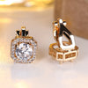 Crystal Round Stone Clip Earrings For Women Rose Gold Silver Color White Green Blue Zircon Jewelry Simple Gifts - Image 1