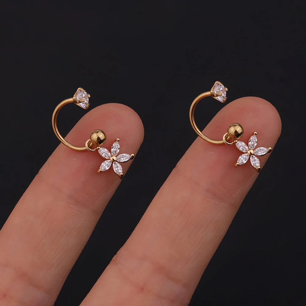 1 Pair Stainless Steel Mini CZ Drop Earring Women Moon Flower Tragus Cartilage Helix Hoop Conch Rook Daith Lobe Piercing Jewelry - Image 1