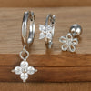 3PCS Silver Color Stainless Steel Crown Hoop Earring Set for Women Four Flower Zircon Cartilage Piercing Earring Jewelry - Image 18