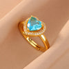 Colorful Cubic Zirconia Open Ring in Gold-Tone Stainless Steel - Image 12