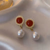 Vintage Dripping Oil Wine Red Retro Stud Earrings For Women Korean Pearl Flower Heart Shape Geometric Earring High Sense Jewelry - Image 9