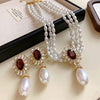 Flower Inlaid Rhinestone Drop Pearl Necklace Earring Set French Style Clavicle Chain Light Jewelry Sets for Women - Image 2