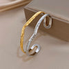 Minimalist Two Tone Multi Layer Bangle Stainless Steel Gold Color Wrist Band Hammered Open Cuff Bracelet For Women Jewelry - Image 3
