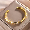 Open Stainless Steel Bracelet with Pearl Look and Water Drop Stone Accents - Image 3