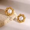 Elegant Stainless Steel Glossy Shine Shell Pearl Twist Texture Stud Earrings For Women Jewelry Gift - Image 4