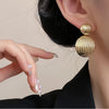 Vintage Metal Striped Round Heart Earrings for Women European American Retro Ball Drop Earrings Elegent Female Simple Jewelry - Image 4