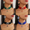 Fyuan Multilayer Green Red Blue Black Crystal Necklace Geometric Hollow Alloy Earrings For Women Weddings Banquet Jewelry Sets - Image 2