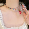 Colorful Glass Bead Necklace with Heart Pendant - Image 1