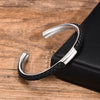 Mens Bangle,Black PU Leather Cuff Bracelets, Adjustable Open Stainless Steel Bracelet Gift - Image 4