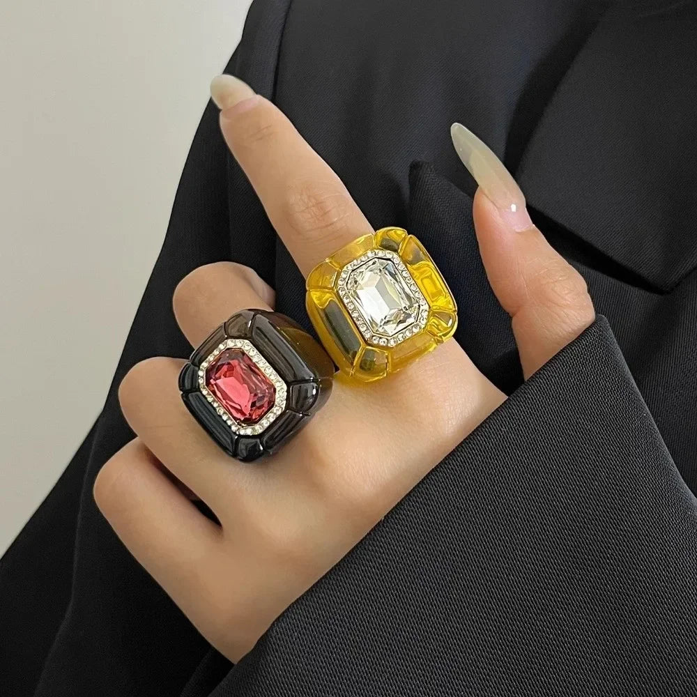 Colorful Rhinestones Ring Geometric Three-dimensional Finger Ring Elegant Jewelry Square Ring Women - Image 1
