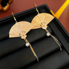 Chinese Retro Carved Phoenix Foldable Folding Fan Handing Earrings for Women Without Piercing Mosquito Coil Clip Tassel Earrings - Image 1