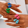 Chunky Open Twist Stackable Rings for Women, Blue Geometric Bold Enamel Crossover Statement Ring Band - Image 2