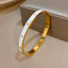 Stainless Steel Classic Floral Pattern Bangles Bracelets for Women Men Stylish Gold Plated Black White Enamel Open BangleS - Image 5
