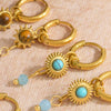Gold Plated Stainless Steel Huggie Hoop Earrings for Women Chic Vintage Natural Stone Charms Jewelry - Image 30