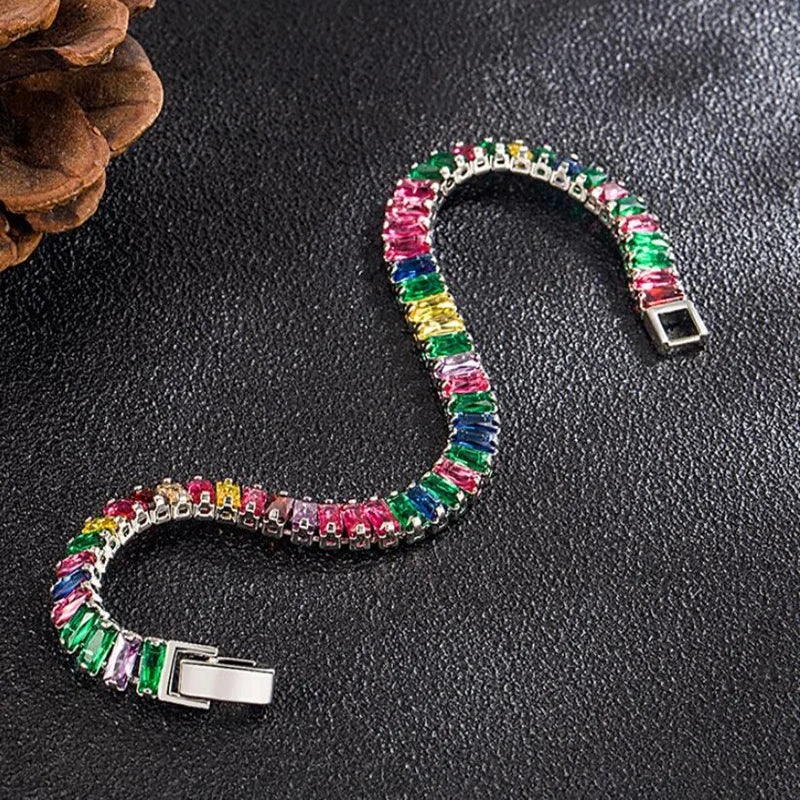Noble Silver Bracelet Chain Color Crystal Hand Jewelry For Women Charm Wedding Gift Party 18cm - Image 1