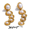 Stainless Steel Simulated Pearls Golden Long Hanging Drop Earrings Prevent Allergy Statement Jewelry Gift - Image 1