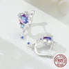 Silver Celestial Star Moon Hoop Earrings Purple Blue CZ Heart Starburst Dangle Huggie Earrings Jewelry for Women - Image 2