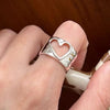 BF Club Silver Rings For Women Open Minimalist Retro Heart Ring Creative Jewelry - Image 3