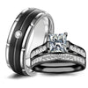 Couple Rings Women's White Rhinestones Zircon Ring Sets Men's Stainless Steel Zircon Stones Rings Wedding Band Jewelry - Image 1