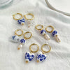 Asymmetric Handmade Round Heart Flower Ceramic and Pearl Hoop Earrings for Women Golden Color Stainless Steel Circle Earrings - Image 1