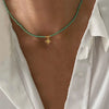 The Small Fresh Green Stone Beaded Necklace Copper Alloy Bigeville Eye Pendant Decoration Women Gilrs Birthday Gift - Image 2