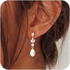 Korean Flower Earrings Shiny Leaf Zircon Imitation Pearl Drop Earring Bridal Wedding Jewelry Gifts - Image 1