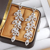 CZ Leaf Long Drop Bridal Earrings for Elegant Women Marquise Cubic Zirconia Wedding Party Jewelry - Image 4