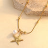 Stainless Steel Starfish Spiral Pearl Pendant Necklace Ocean Resort Style Collarbone Chain Jewelry For Women - Image 6