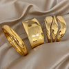 Three-layer Irregularly Lined Design Cuff Bracelet Arc-shaped Shiny Chunky Stainless Steel Women's Bangle Jewelry Chic - Image 3