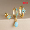 3PCS Stainless Steel Hoop Earrings Set for Women Crystal Zircon Huggie Flower Water Drop Piercing Earring Wedding Jewelry - Image 7