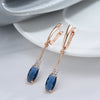 Unusual Shiny Oval Blue Zircon Long Dangle Earrings for Women Rose Gold Wedding Party Daily Jewelry - Image 4