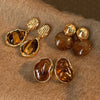 Brown Resin Tiger Eye Stone Dangle Earrings for Women Silver Needle Earring Personality Melard Color Jewelry - Image 5