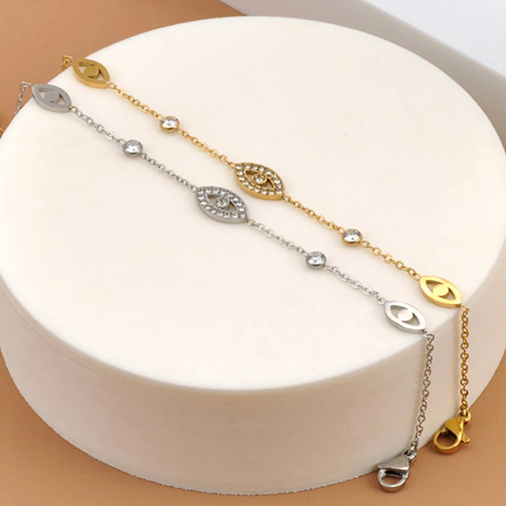Gold-Plated Evil Eye Bracelet for Women Stainless Steel Zircon Chain Bracelet Party Jewelry Gift - Image 1