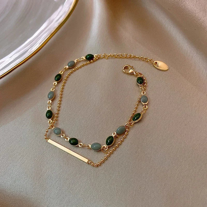 Accessories for Women Crystal Charm Bracelets for Women Gold Color Beaded Chain Double Layered Adjustable Bracelet Jewelry Gift - Image 1