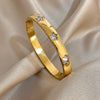 Stainless Steel Glossy Round Open Bangle for Women Elegant Shiny Zircon Star Spring Bracelet Jewelry Gift - Image 2