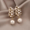 Pearl Vintage Geometric Simple Micro Inlaid Hollow Flower Women Dangle Earrings Sweet Elegant Lady Jewelry - Image 1