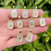 Stainless Steel Square 26 Letters Pendant Necklace White Shell Inlay Cubic Zircon Letter Initial Necklace - Image 3