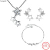 Silver Star Pendant Necklace Crystal Earrings Chain Bracelets Jewelry Sets For Women - Image 1