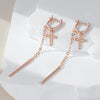 Long Tassel Cross Dangle Earrings For Women Rose Gold Color With Zircon Daily Jewelry - Image 3