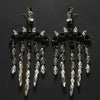 Exaggerated Black Crystal Long Tassel Earrings Wedding Accessories 2024 Design Rhinestone Hanging Earrings for Women