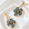 Boho Orange/Dusty Blue Floral Dangle Earrings Women Enamel Flower Gold Drop Earrings Summer Jewelry - Image 5
