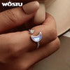 Silver Moon Star Open Ring For Women Rainbow Moonstone Zircon Adjustable Rings Lovely Party Jewelry Gift - Image 2