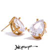 Shinny Cubic Zirconia Stainless Steel Water Drop Stud Earrings Women Gold Plated Bling Jewelry - Image 1